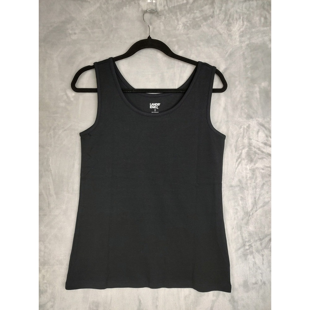 Lands End Womens Black Cotton Scoop Neck Sleeveless Tank Top XS 2-4 RN62830